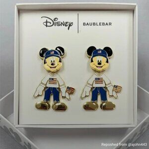 Disney BaubleBar Mickey Mouse Dangle Drop Earrings Gold Blue White New in Box